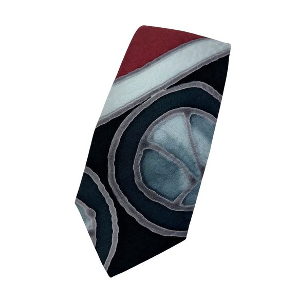 Hand Painted Silk Neck Tie By Robert Daskal Aoko Geometric Necktie Mens Artisan - Picture 1 of 4